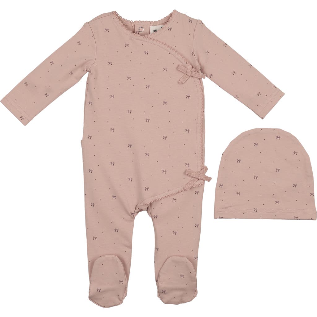 Maniere Manière Bow Wrap Cotton Blend Footie & Beanie Set In Animal Print