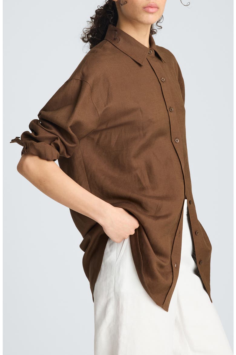 Drop Shoulder Relaxed Fit Linen Blend Button-Up Shirt, Alternate, color, BRUNETTE