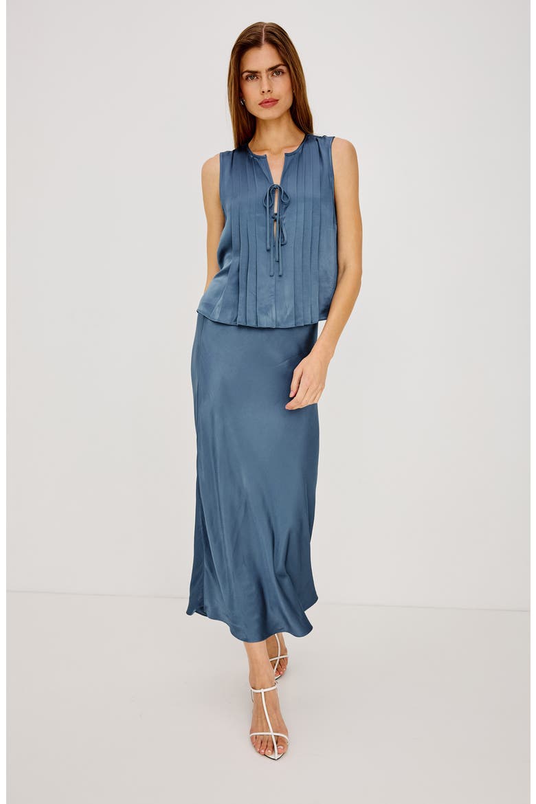 Anya Satin Midi Skirt, Alternate, color, ATLANTIC