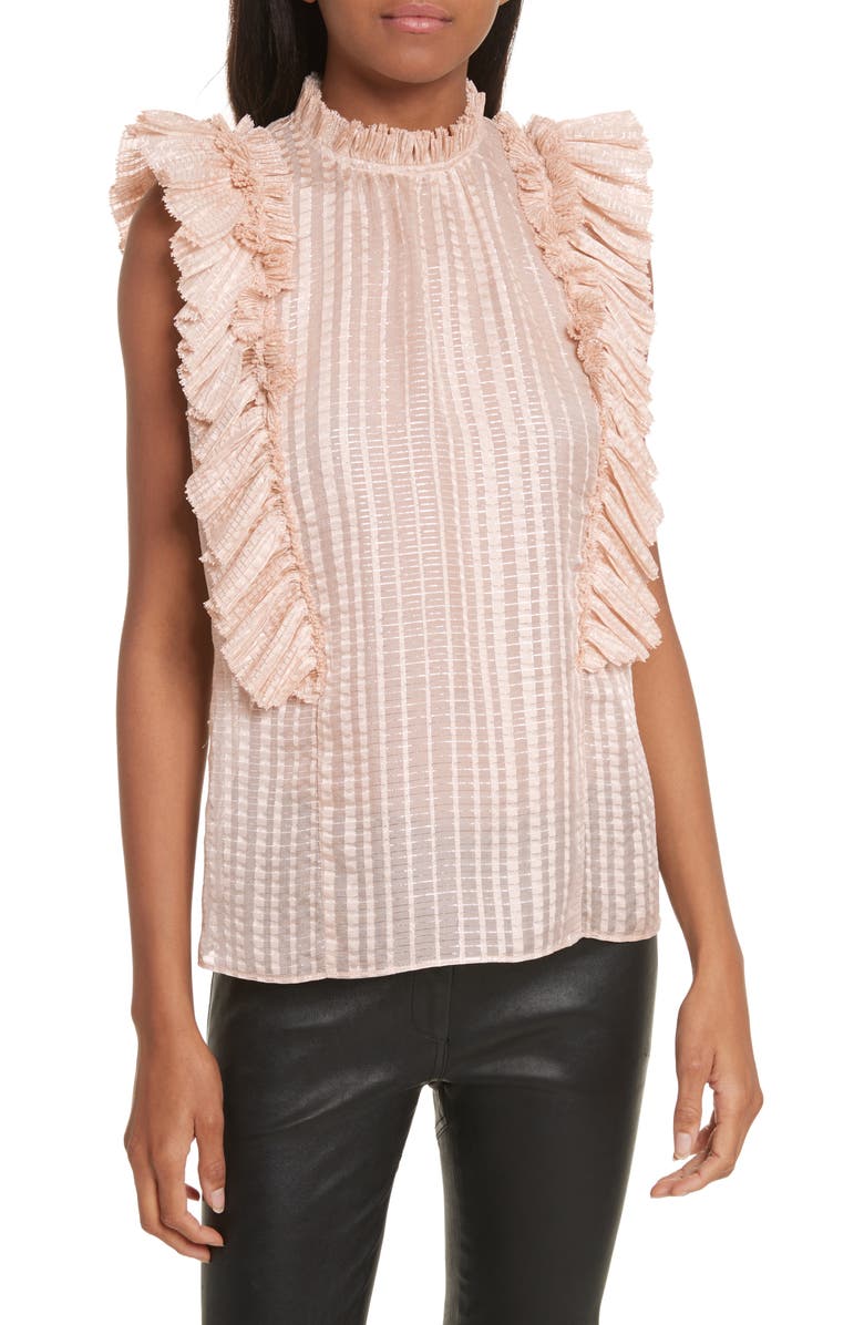 Rebecca Taylor Metallic Plaid Silk Ruffle Top, Main, color, 