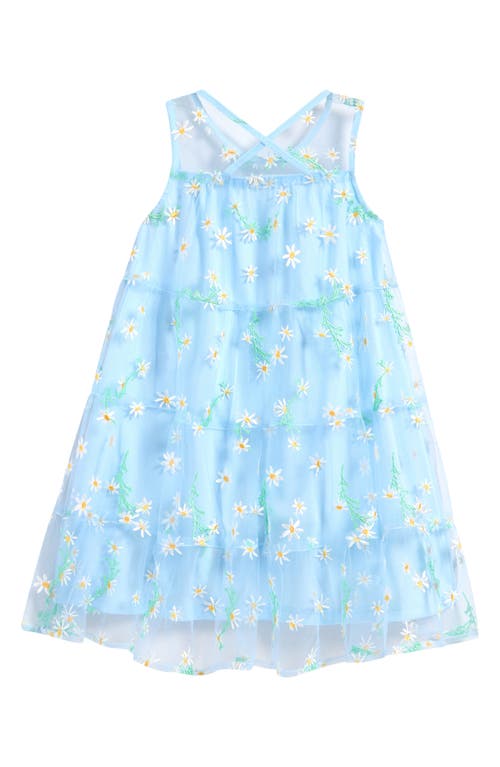 Ava & Yelly Kids' Floral Embroidered Mesh Trapeze Party Dress In Light Blue
