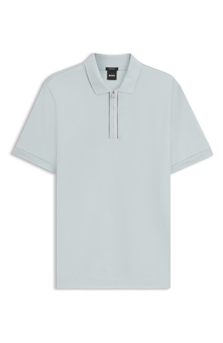 BOSS Paras Quarter Zip Cotton Polo, Alternate, color, Open Blue