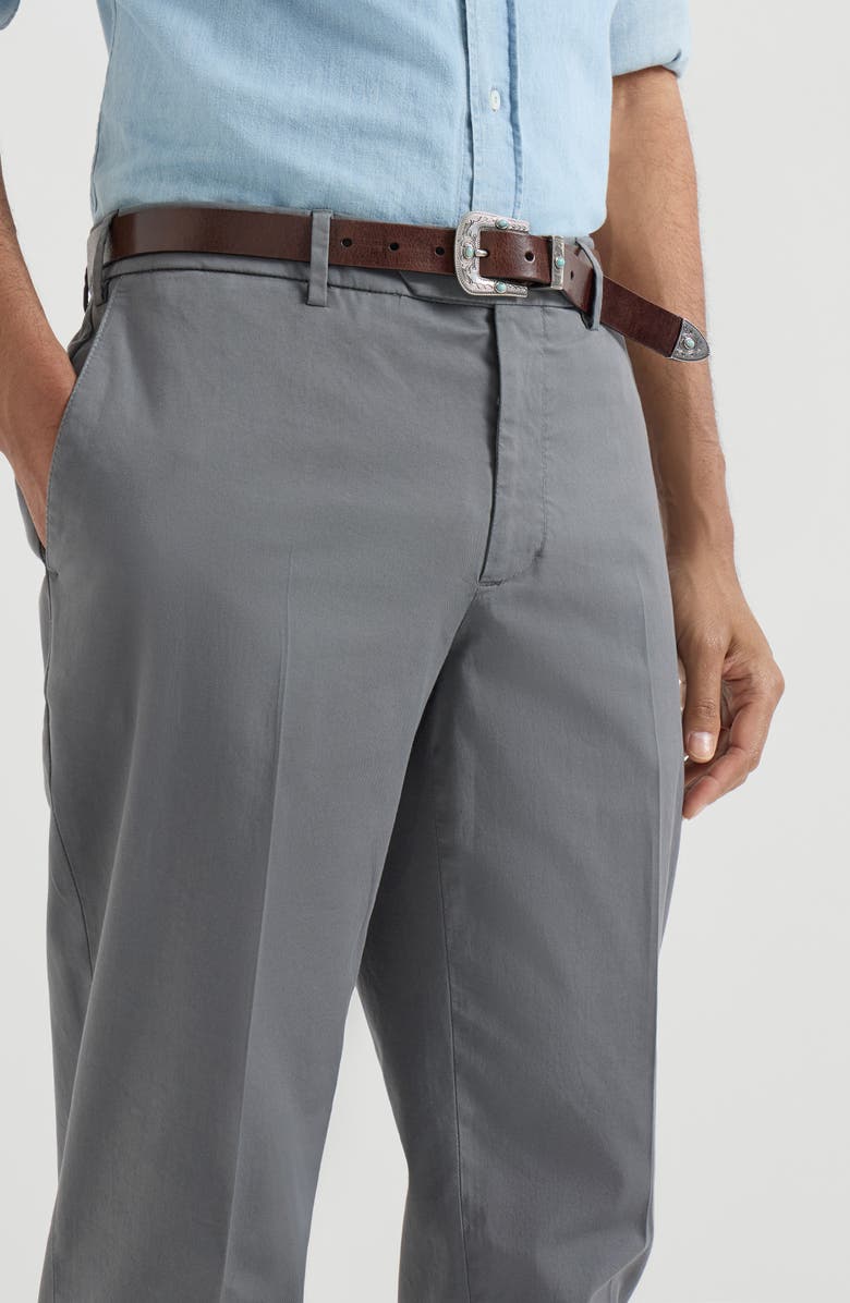 Brunello Cucinelli Garment-dyed Italian fit trousers in American Pima comfort cotton gabardine, Alternate, color, Silver
