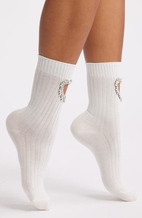Crystal Heart Cutout Crew Socks