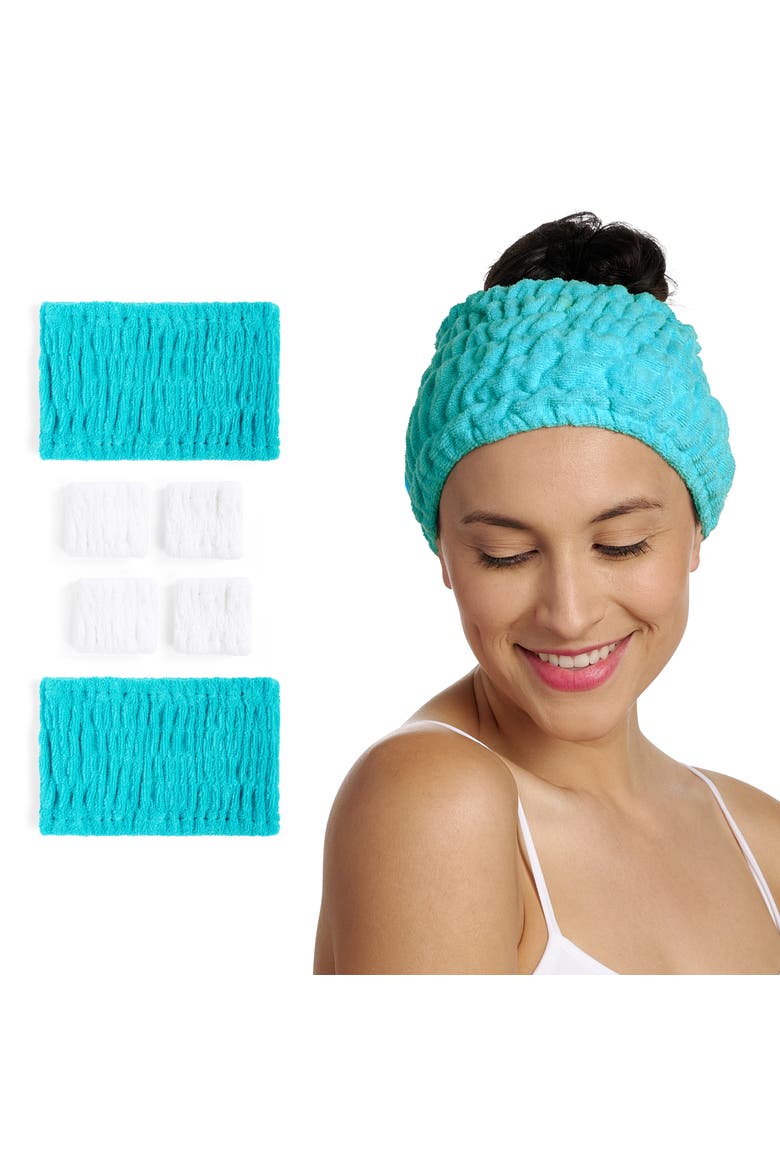 2 Turbie Band and 4 Turbie Wrist Bands Cotton Set, Main, color, Capri