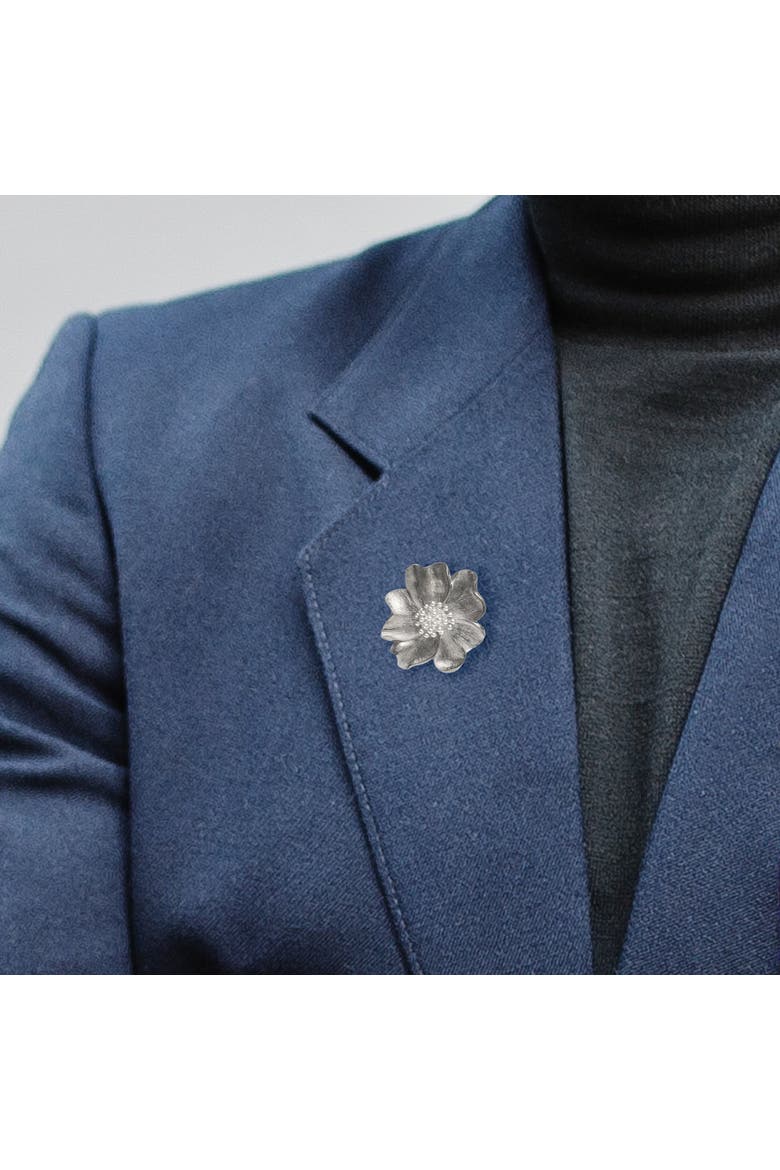Sterling Flower Lapel Pin, Alternate, color, Black Silver