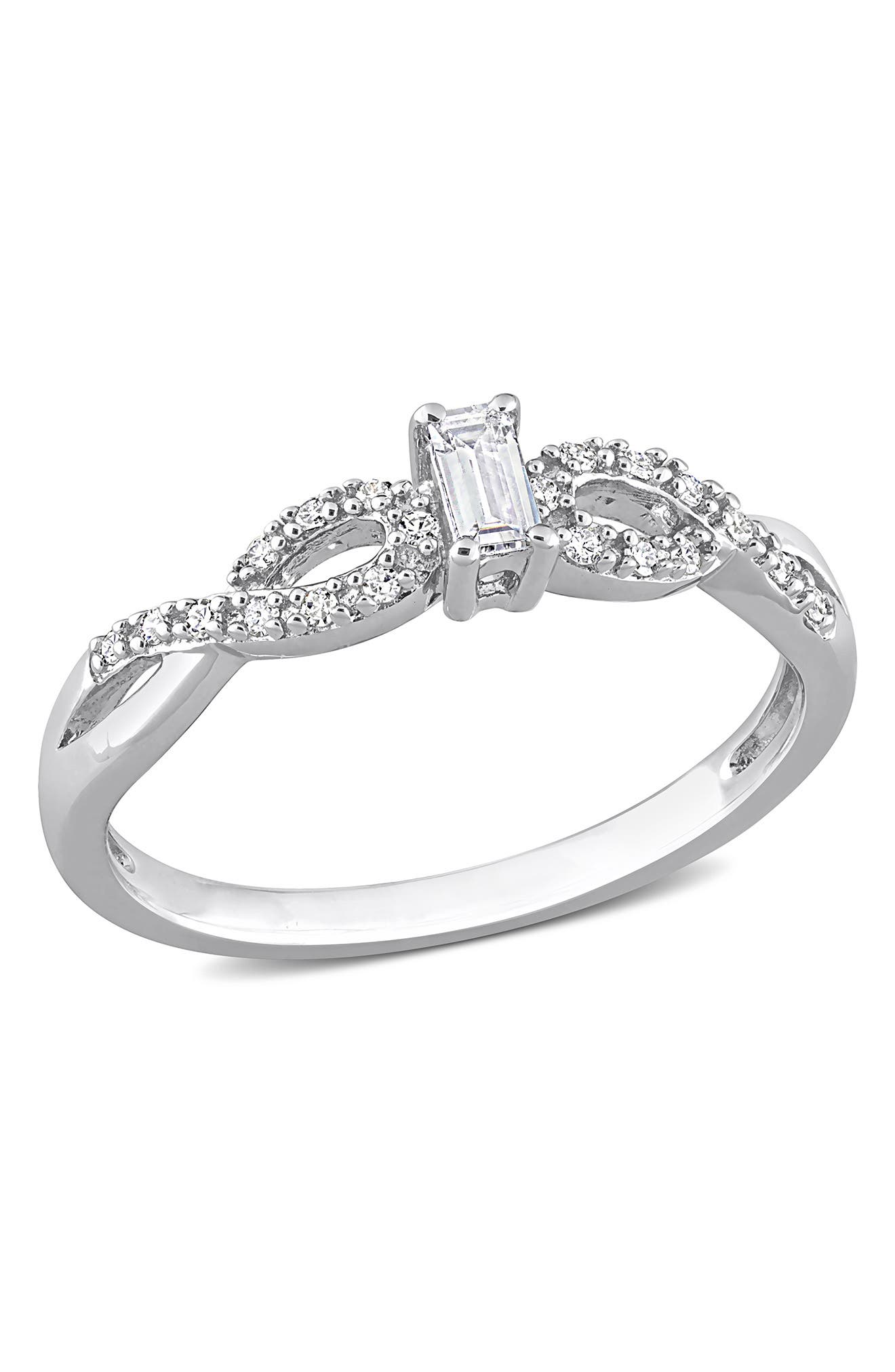 DELMAR Sterling Silver Created White Sapphire & Diamond Ring
