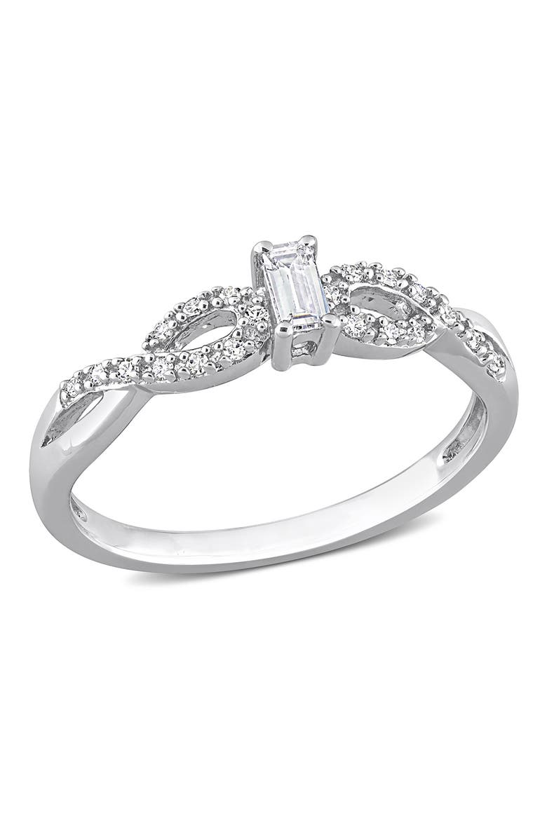 Sterling Silver Created White Sapphire & Diamond Ring, Main, color, SILVER
