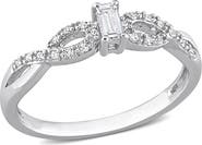 DELMAR Sterling Silver Created White Sapphire & Diamond Ring