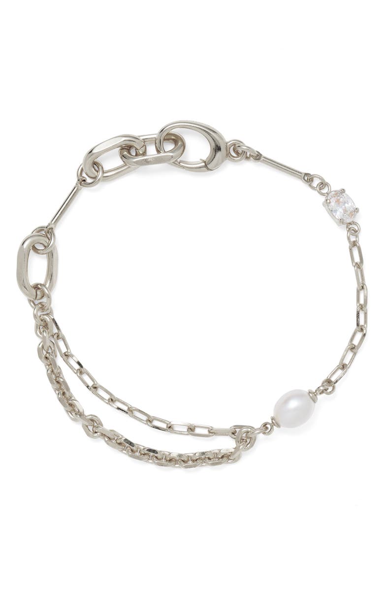 Lady Grey Sophie Freshwater Pearl Bracelet, Main, color, Silver/ Clear