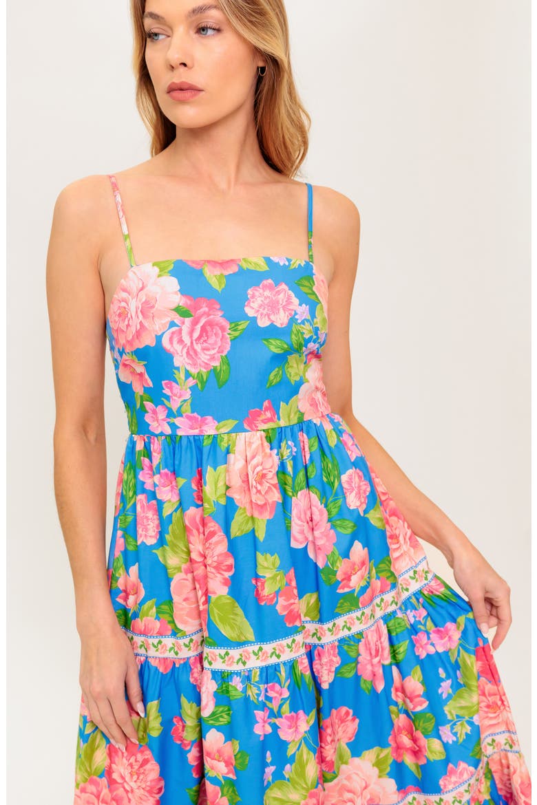 Floral Print Cotton Maxi Dress, Alternate, color, BLUE