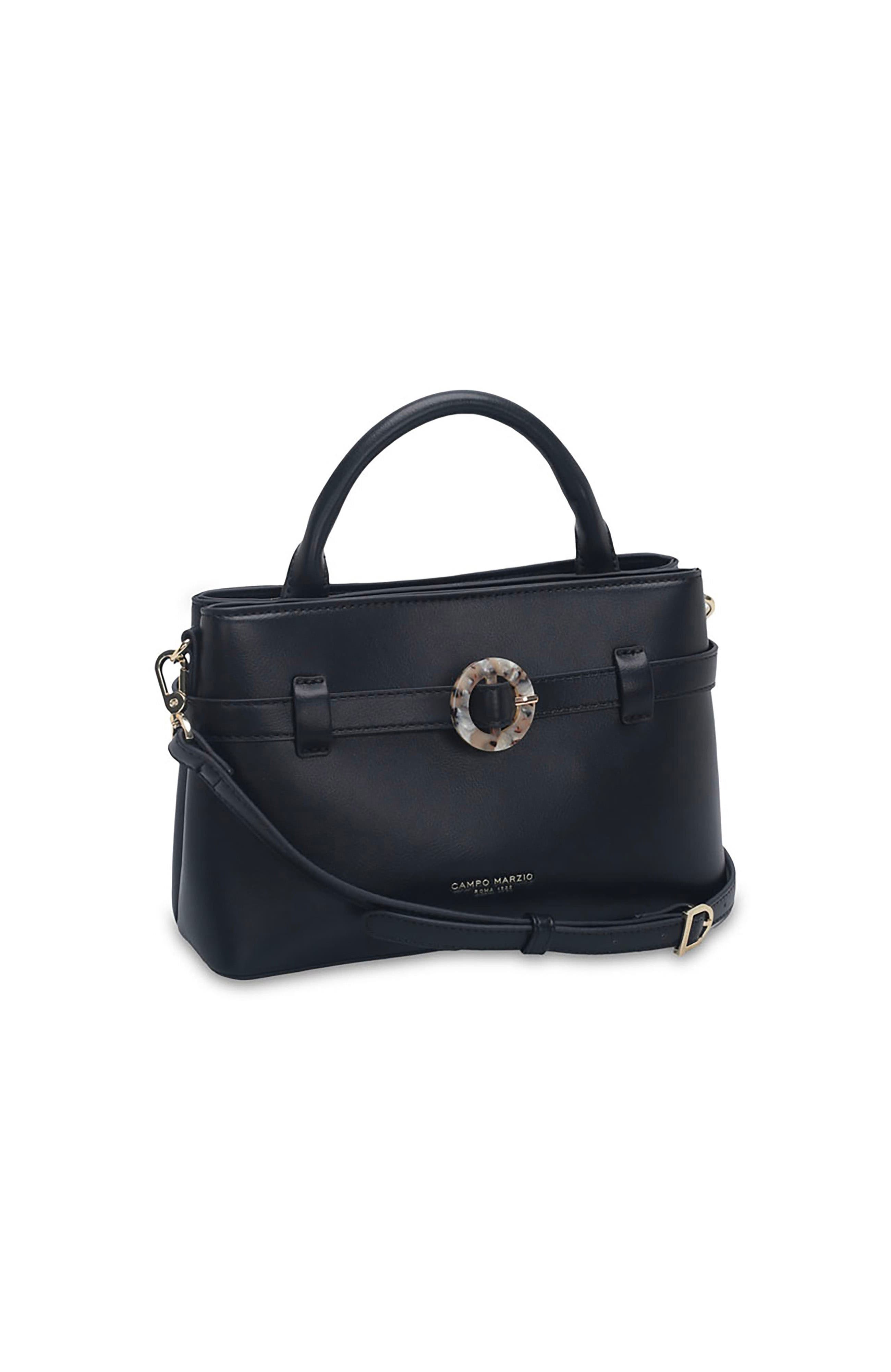 Sway Structured Satchel Handbag with Top Handle Crossbody Strap & Decorative Buckle, Alternate, color, BLACK