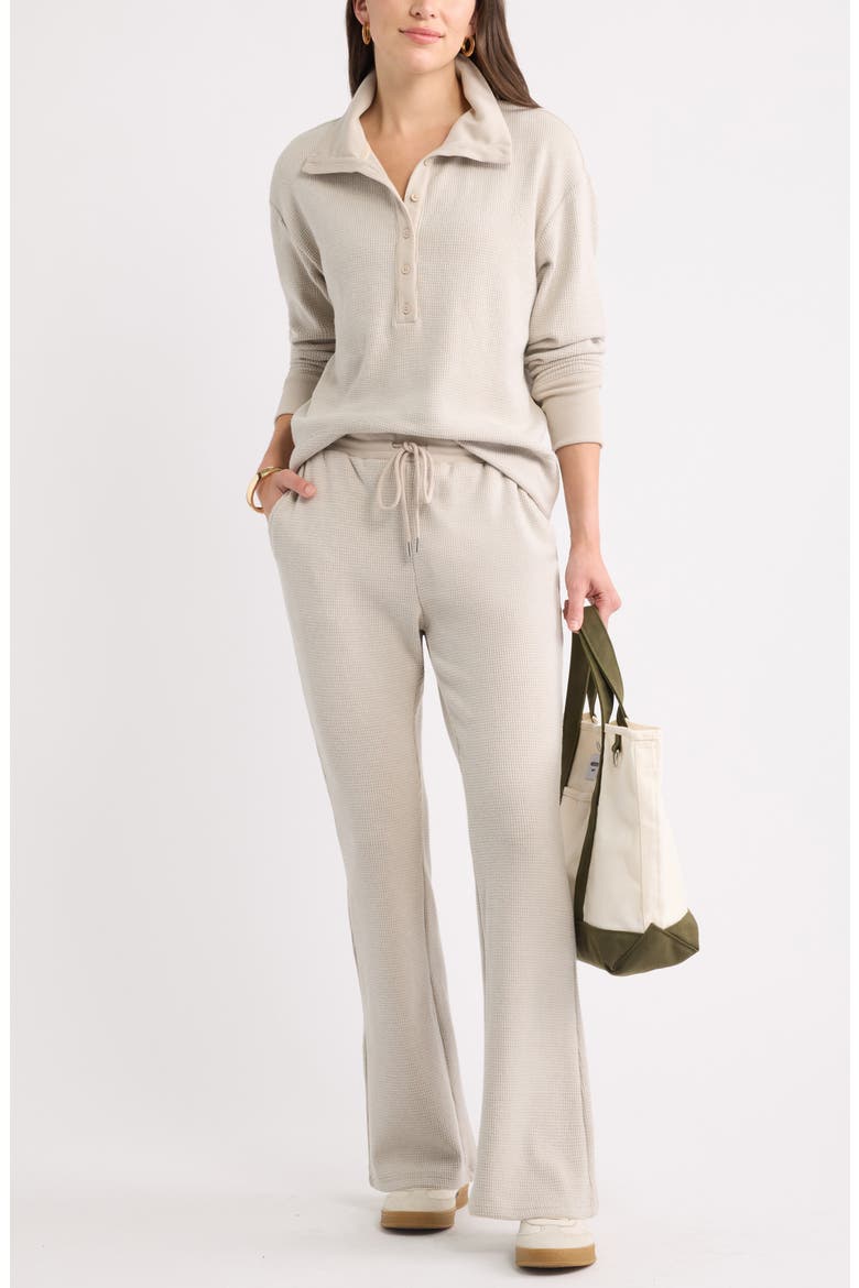 Waffle Button Front Sweatshirt, Alternate, color, TAN DOESKIN HEATHER