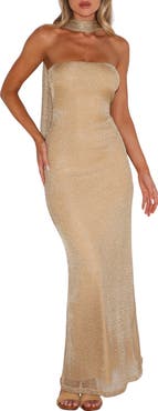 Tiger Mist Daniela Strapless Shimmer Knit Dress & Scarf Set