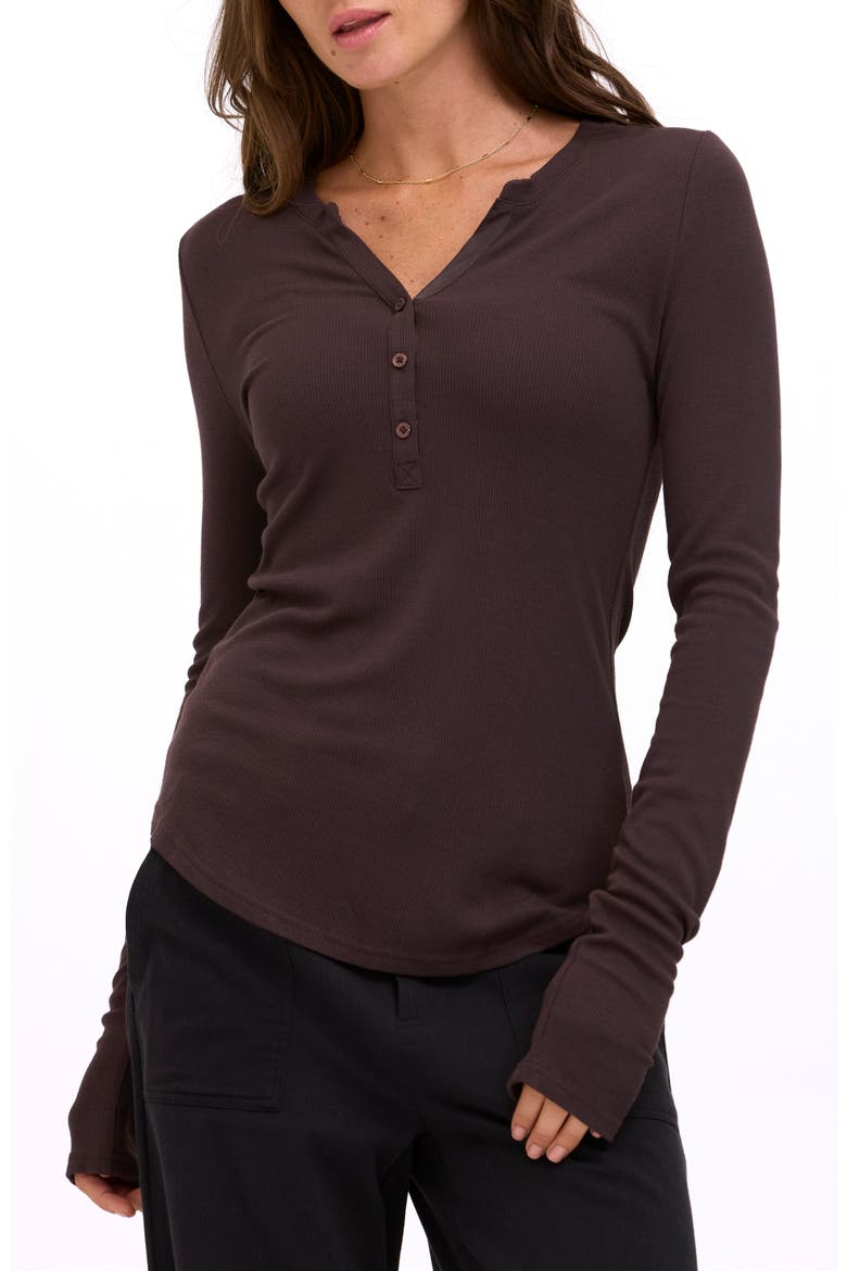 Akia Feather Rib Henley, Main, color, COCOA
