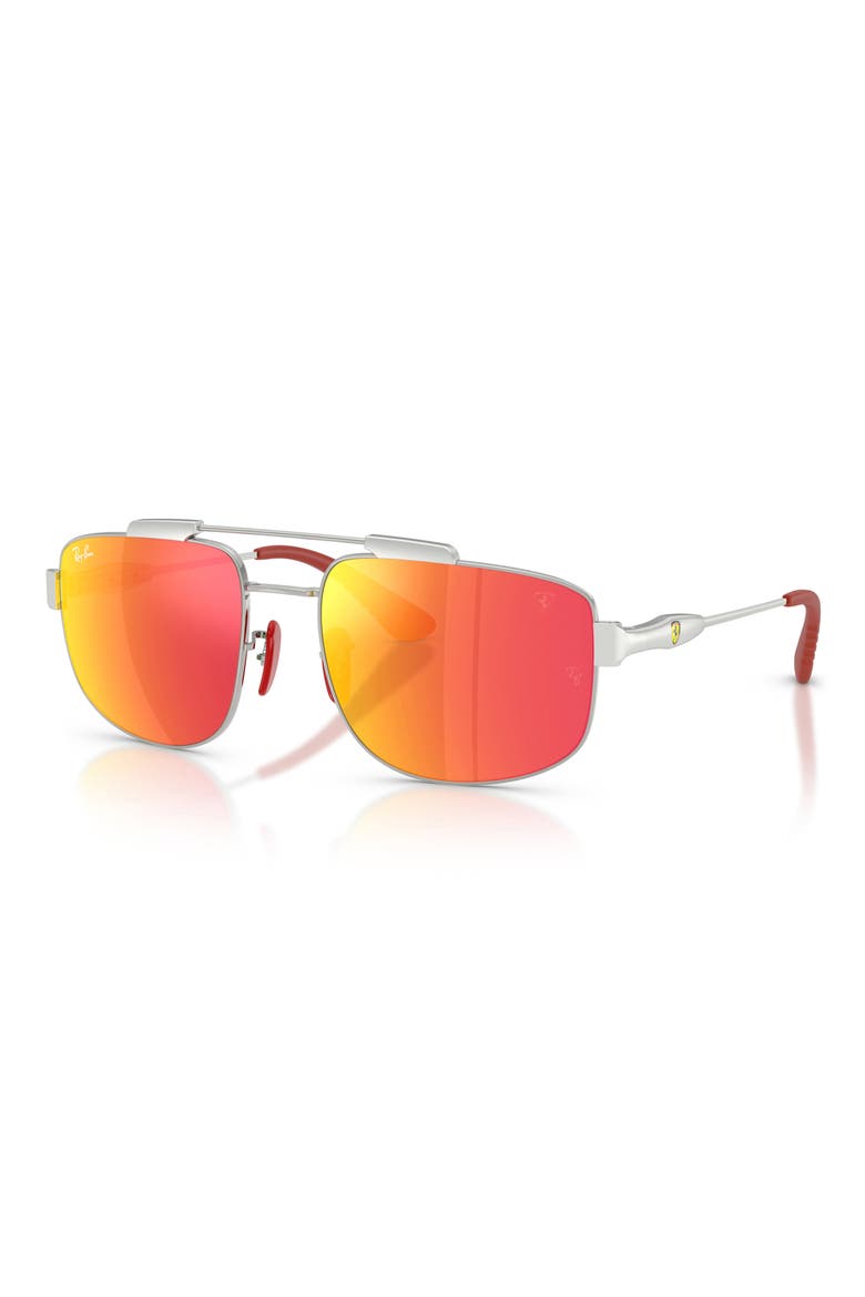 58mm Ferrari Square Sunglasses, Alternate, color, SILVER / GREY MIRROR RED
