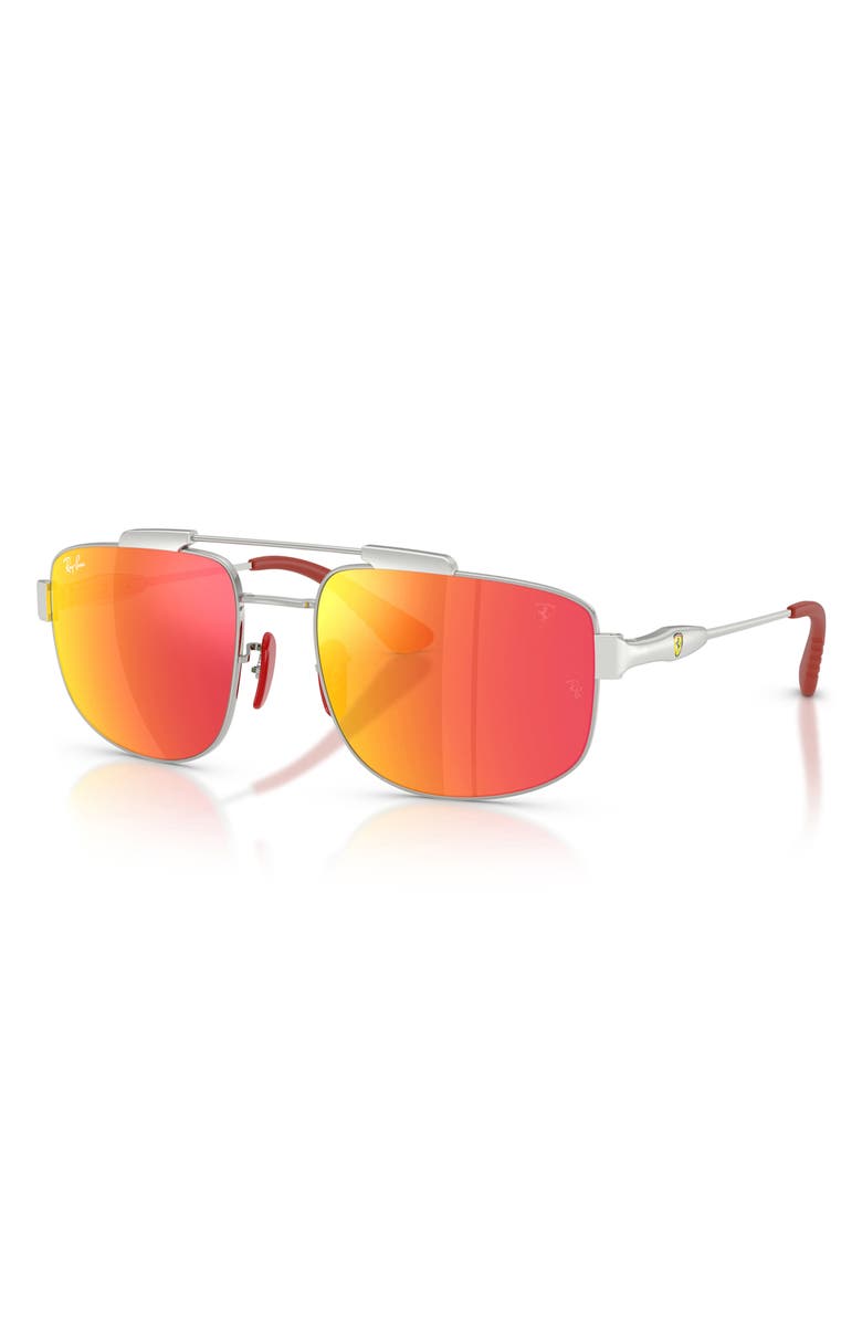 Ray-Ban 58mm Ferrari Square Sunglasses, Alternate, color, Silver / Grey Mirror Red