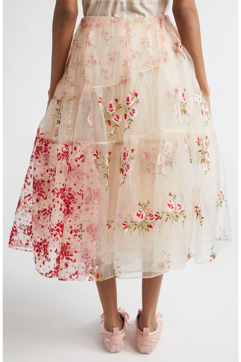 Simone Rocha Patchwork Floral Sheer Organza Midi Skirt (Women