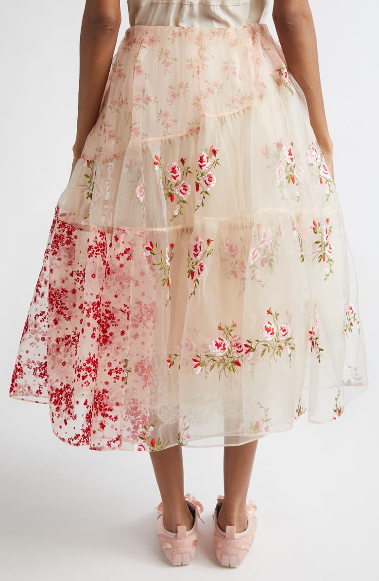 Simone Rocha Patchwork Floral Sheer Organza Midi Skirt, Alternate, color, Beige Patchwork/ Taupe
