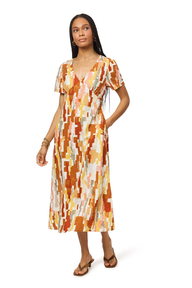 V-Neck Linen Blend Dress, Alternate, color, MOROCCAN RUG