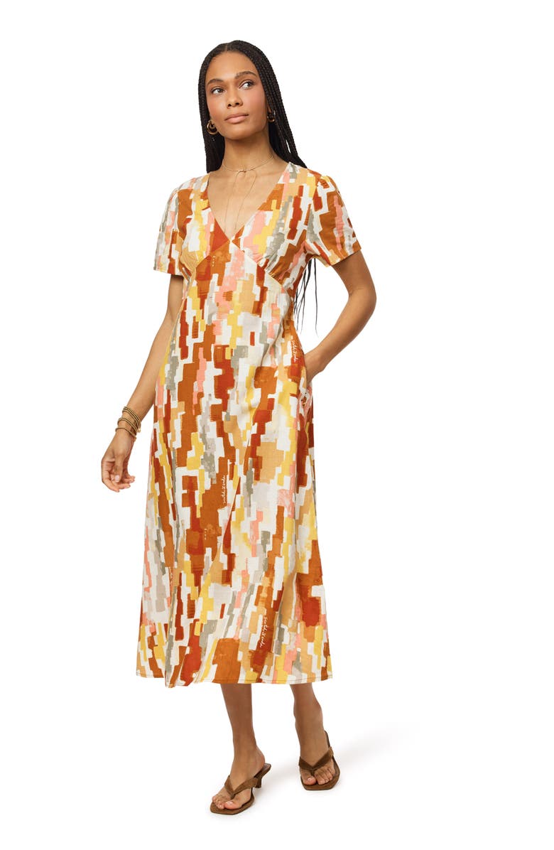 Scotch & Soda V-Neck Linen Blend Dress, Alternate, color, Moroccan Rug