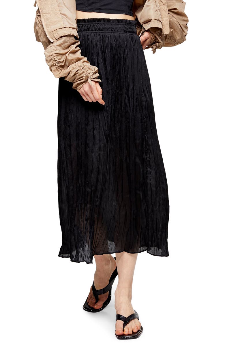 Topshop Pleated Crushed Satin Skirt, Main, color,