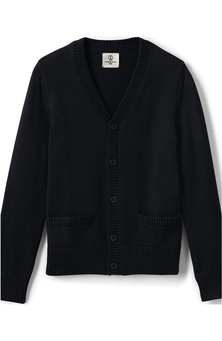 Lands' End School Uniform Boys Cotton Modal Button Front Cardigan Sweater, Alternate, color, Black