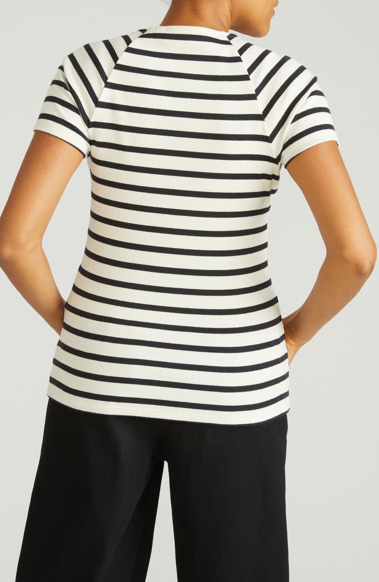 Universal Standard Carey Stripe V-Neck Cotton Rib Top, Alternate, color, Ecru/ Black Stripe