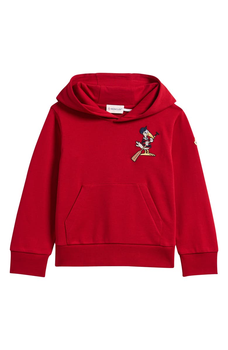 Moncler Kids
 Embroidered Cotton Hoodie, Main, color, Red