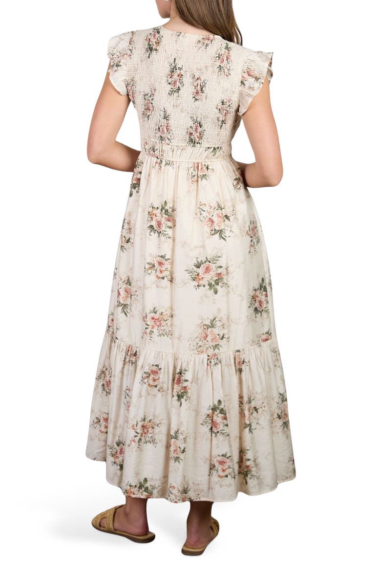 Floral Smocked Midi Dress, Alternate, color, IVORY MULTI
