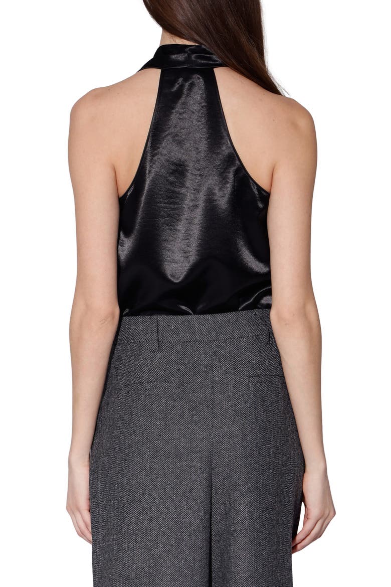 Blayne Satin Button Collar Top, Alternate, color, BLACK