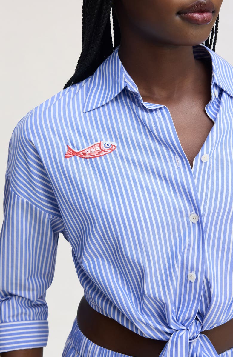Sam Edelman Stripe Cotton Button-Up Shirt, Alternate, color, Periwinkle Shirting