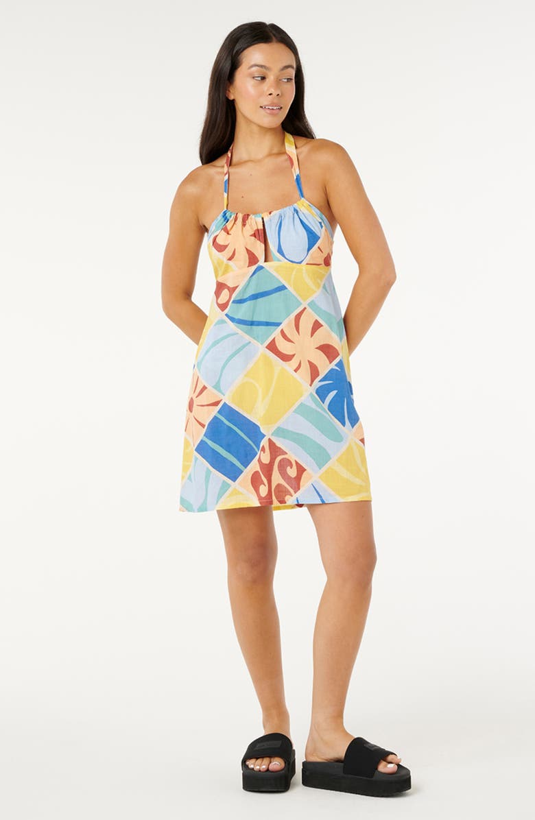 Rip Curl Ty Williams Halter Cotton Cover-Up Sundress, Alternate, color, Blue Multicolor