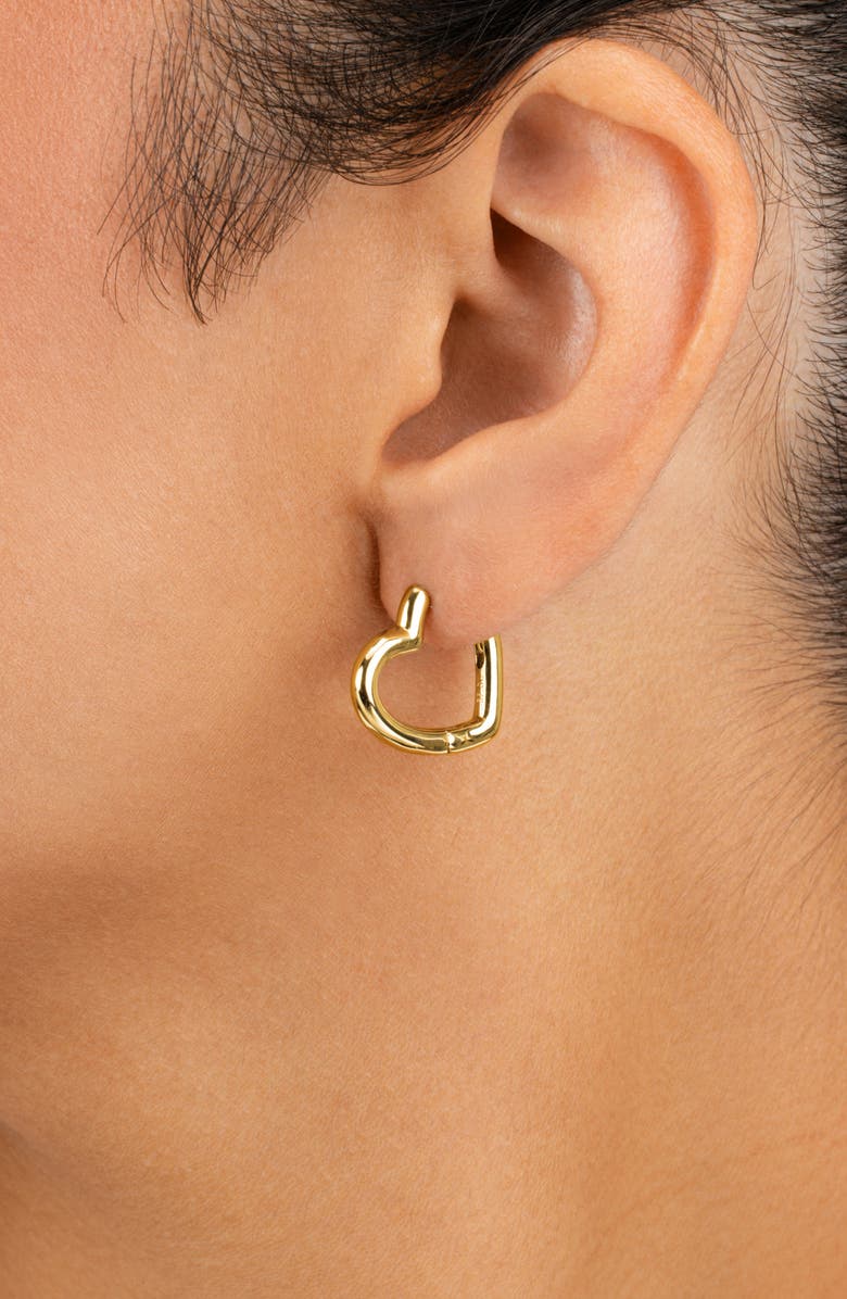 Sterling Forever Elle Heart Hoop Earrings, Alternate, color, Gold