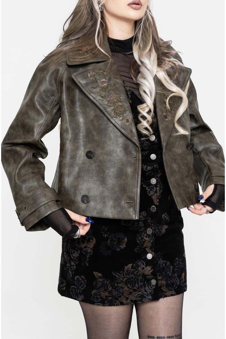 Fleux Faux Leather Cropped Trench Jacket, Alternate, color, Brown
