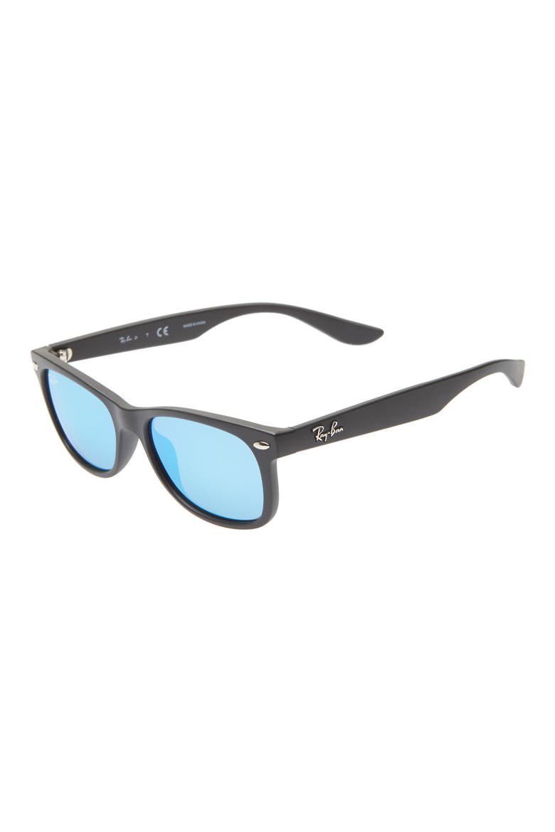 Junior 47mm Wayfarer Mirrored Sunglasses, Main, color, BLACK/ BLUE MIRROR