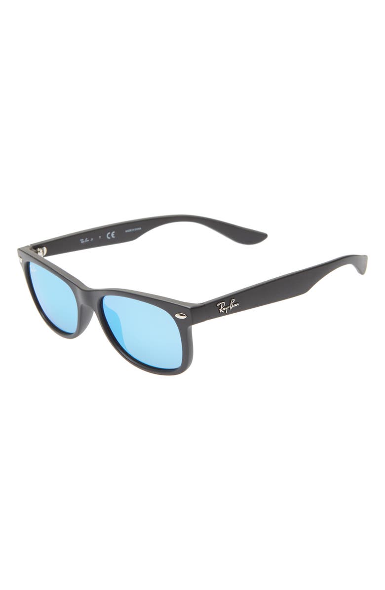 Ray-Ban Junior 47mm Wayfarer Mirrored Sunglasses, Main, color, Black/ Blue Mirror