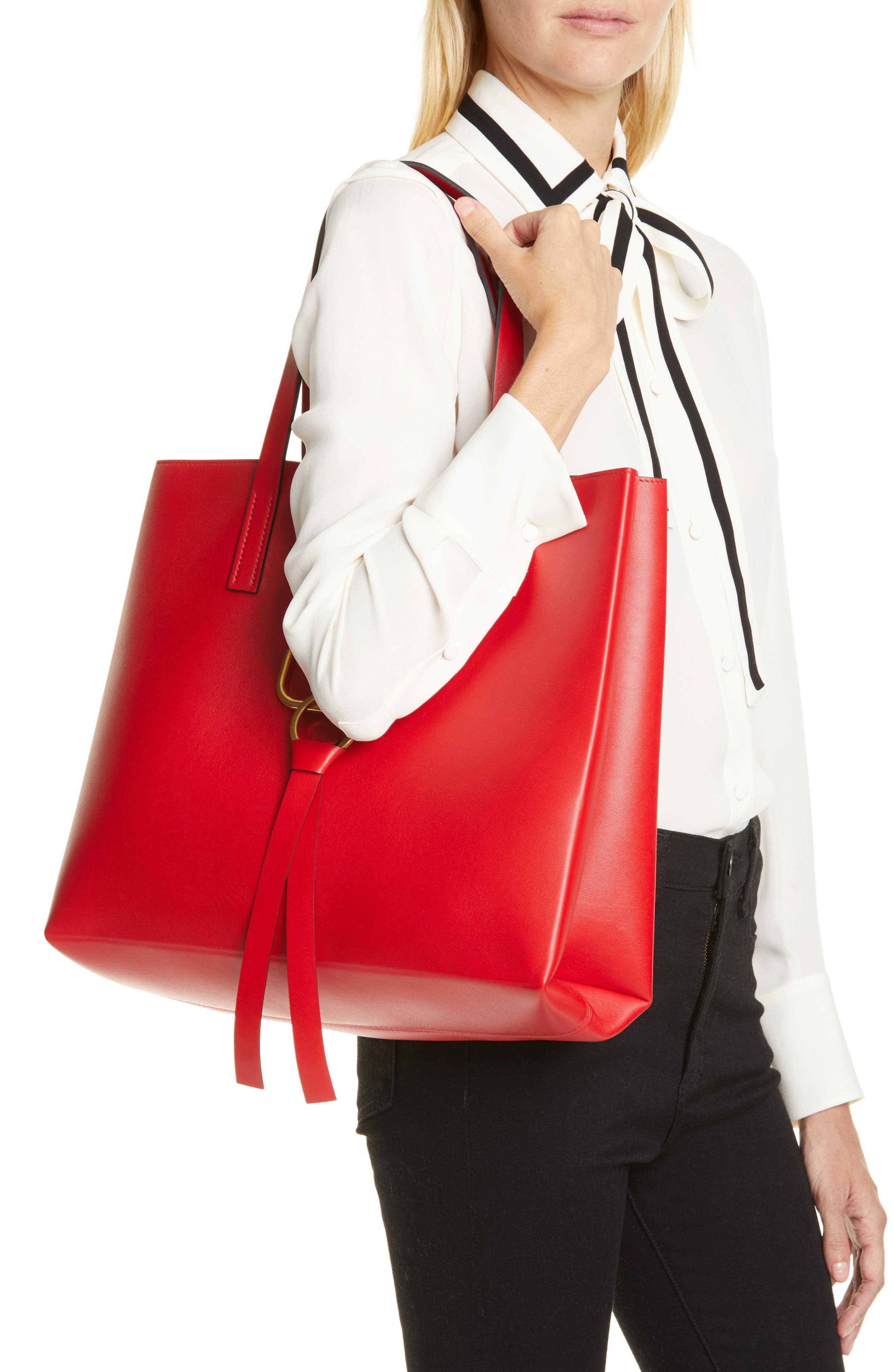 Valentino Garavani V-Ring Leather Tote, Alternate, color, 