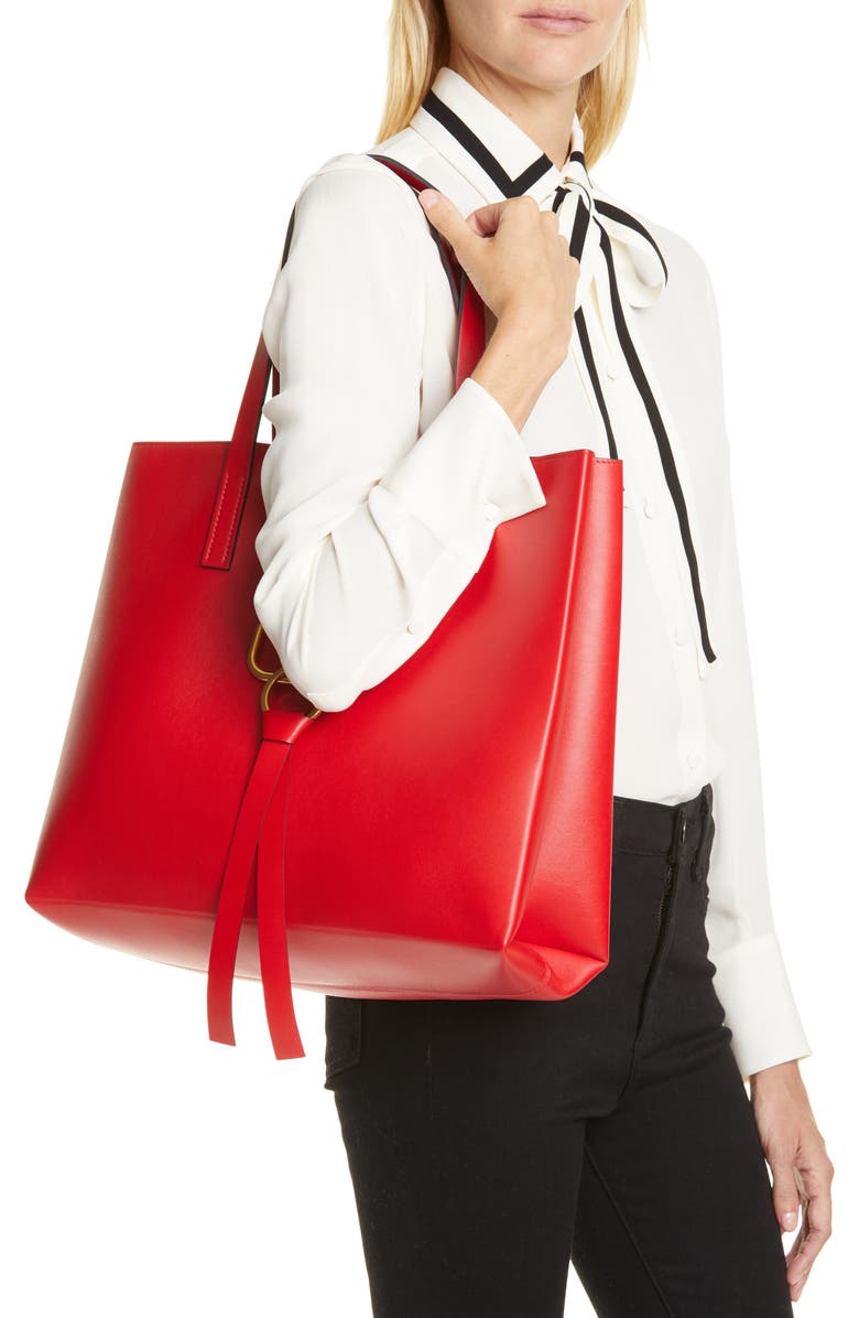 Valentino Garavani V-Ring Leather Tote, Alternate, color,