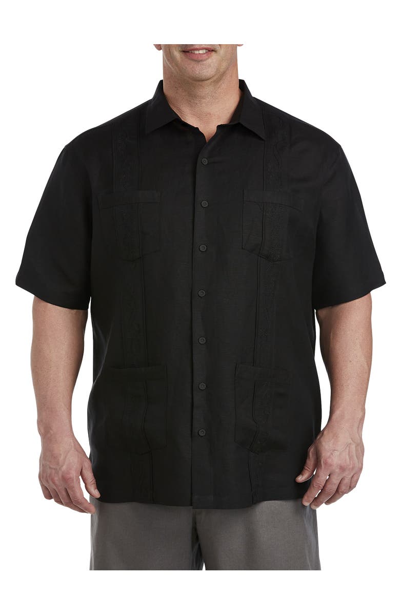 Oak Hill by DXL Big & Tall Embroidered Panel Sport Shirt, Main, color, Black