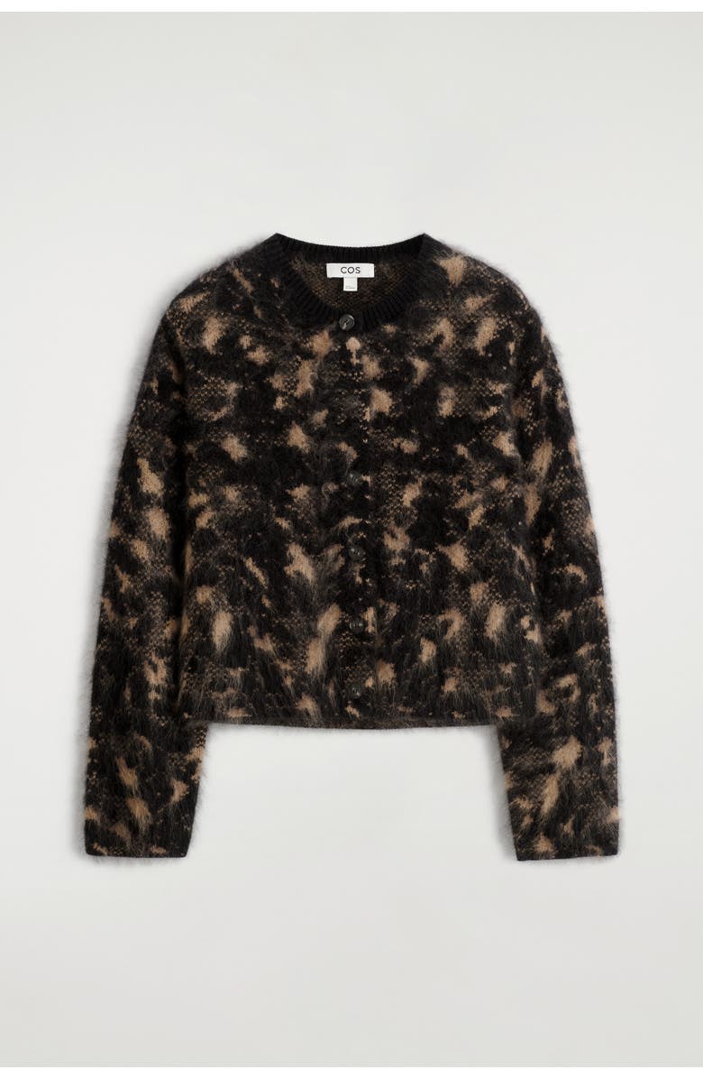 COS Animal-jacquard Merino Wool Cardigan, Alternate, color, Black / Brown
