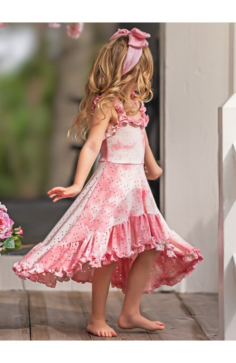Mia Belle Girls Girls Cool-Girl Summer Tie-Dye Hi-Lo Ruffle Dress, Alternate, color, Pink