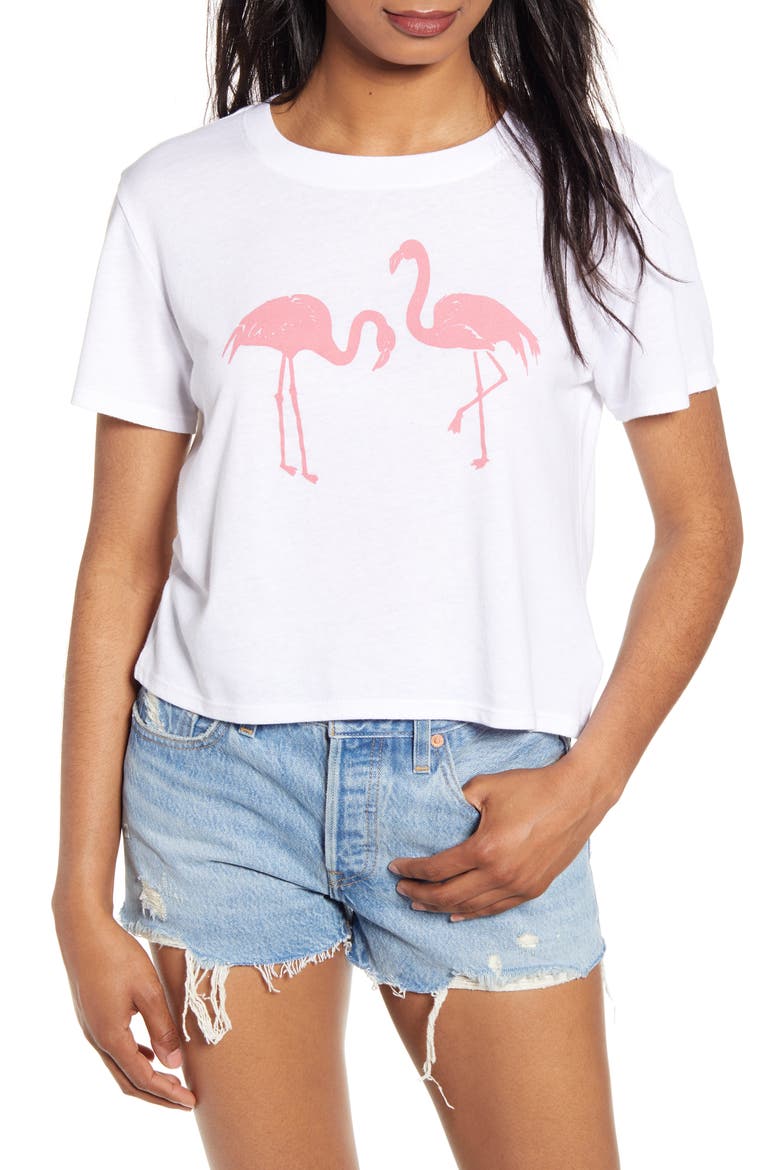 Dylan Flamingos Graphic Tee, Main, color, WHITE