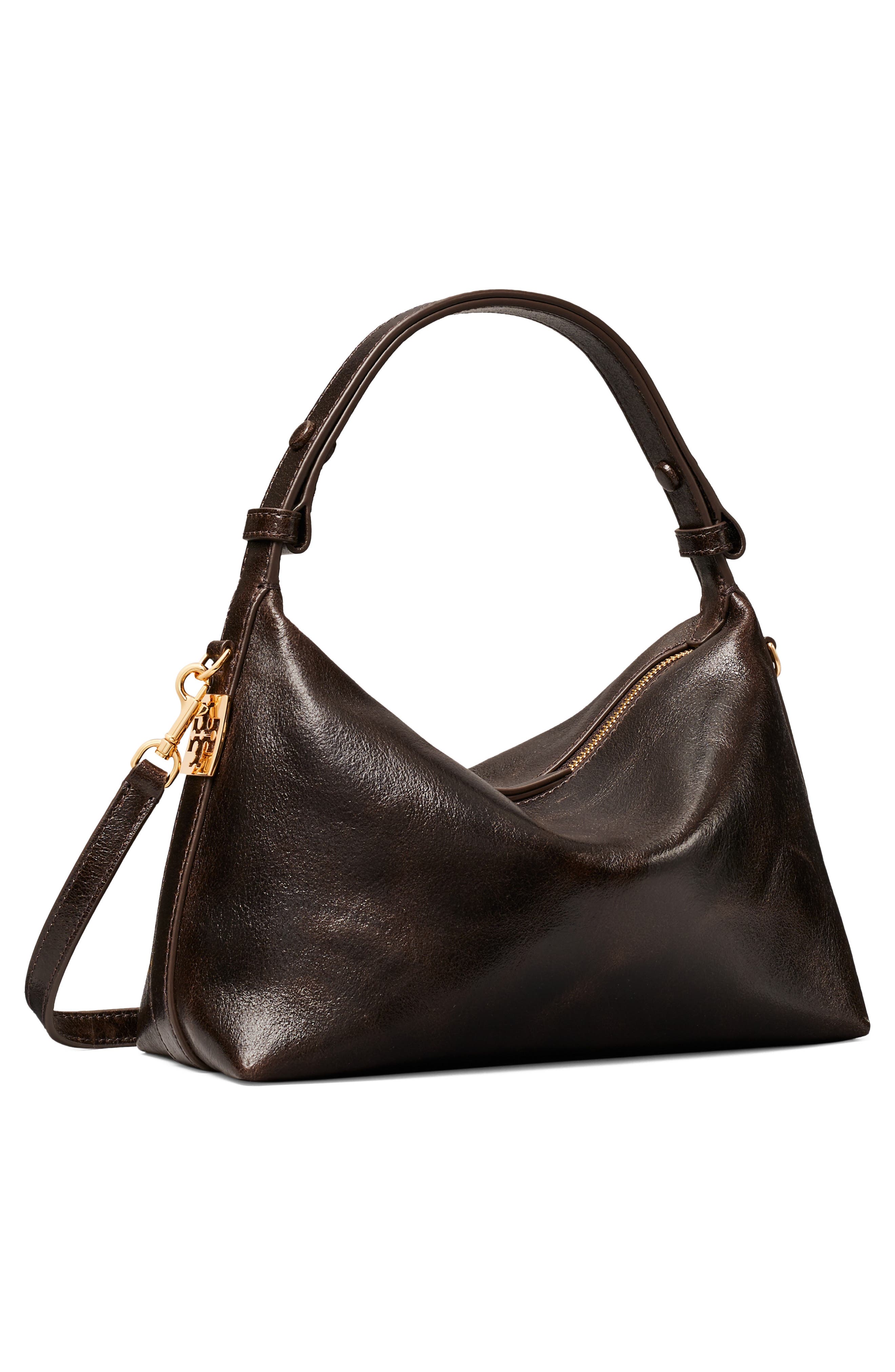 Mellow Distressed Leather Shoulder Bag, Alternate, color, DARK BROWN