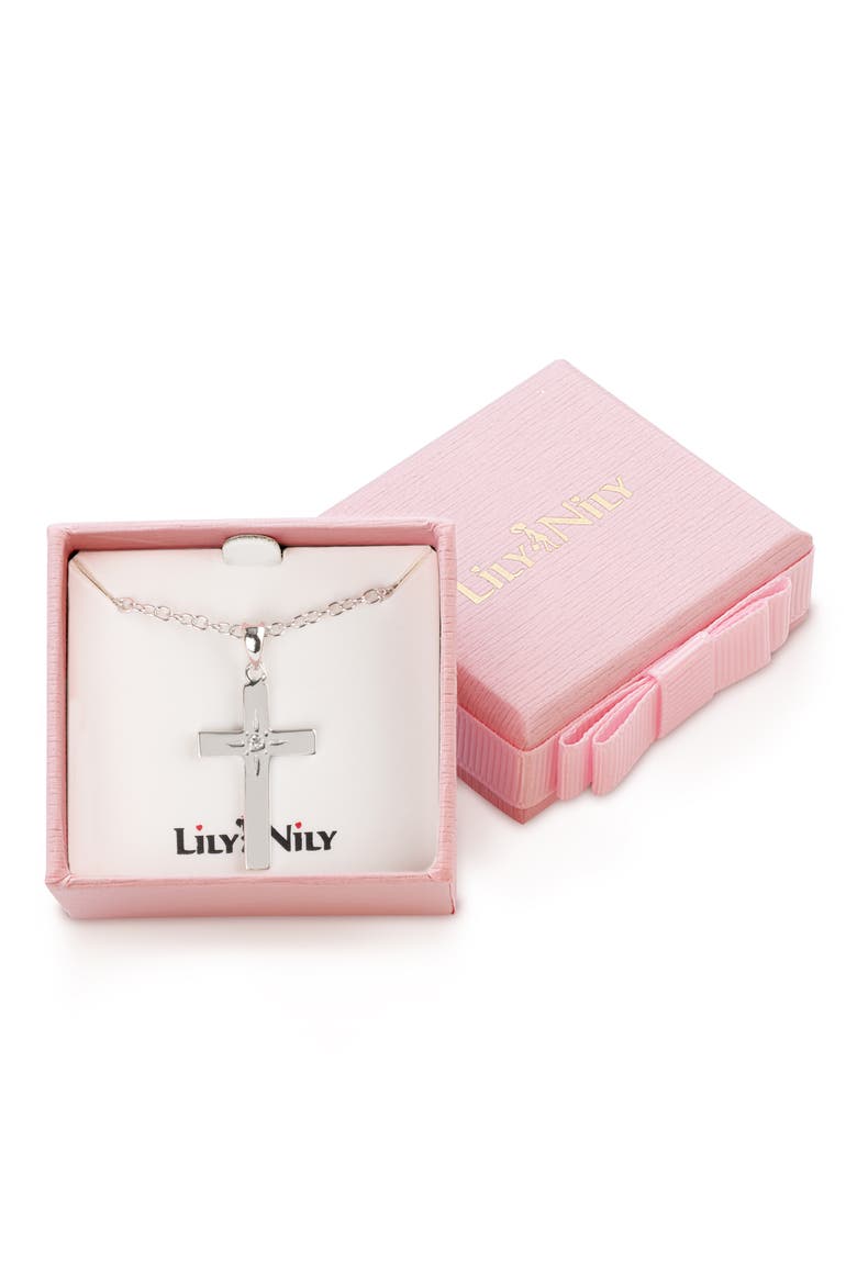 Kids' Cubic Zirconia Cross Pendant Necklace, Alternate, color, SILVER