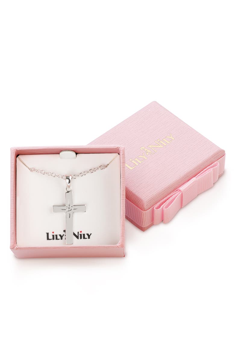 Lily Nily Kids' Cubic Zirconia Cross Pendant Necklace, Alternate, color, Silver