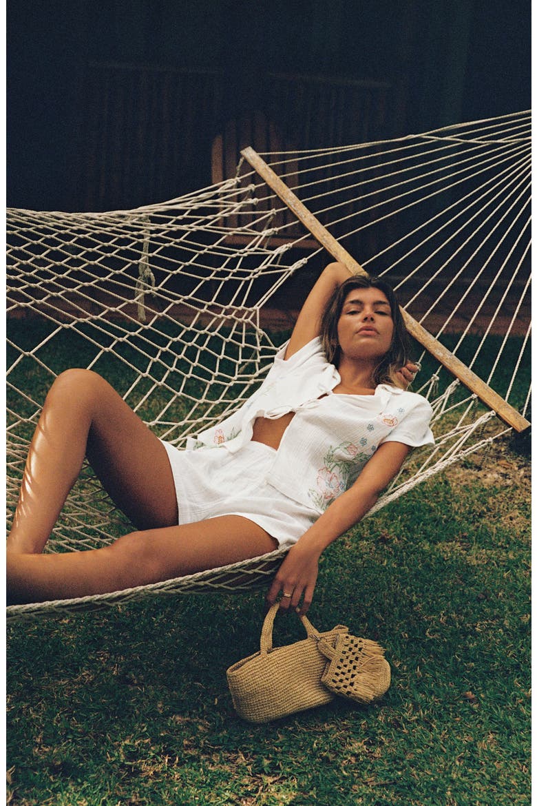 Superbloom Embroidered Organic Cotton Cover-Up Shorts, Alternate, color, WHITE