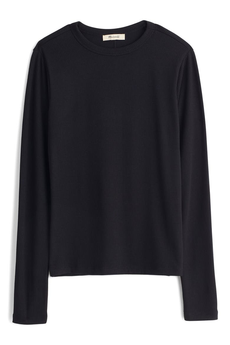 Drapey Long Sleeve Rib T-Shirt, Alternate, color, JET BLACK