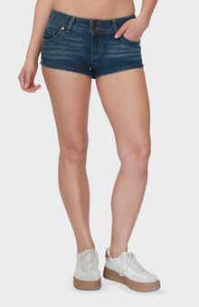 Madden Girl Button Flap Micro Mini Denim Shorts