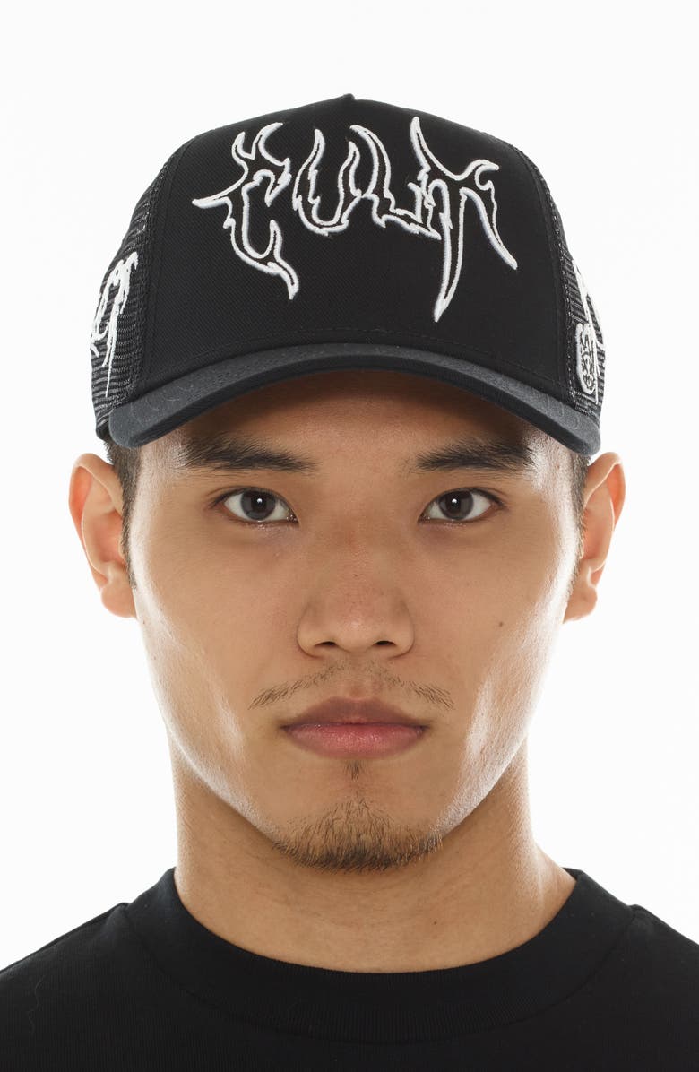 Cult of Individuality Raven Logo Trucker Hat, Alternate, color, 